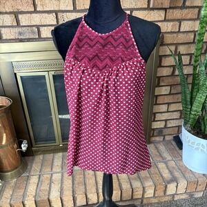 Candies Burgundy Handkerchief Hem Halter Top With Lace